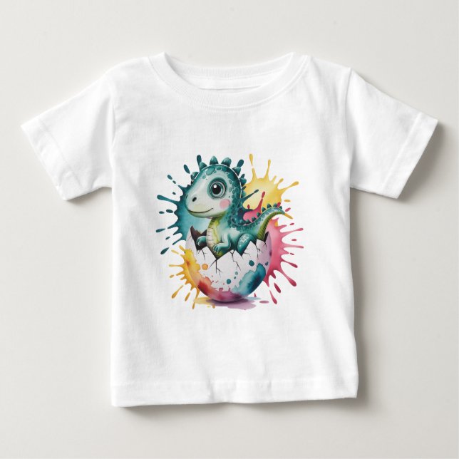 Camiseta De Bebé Cute Dinosaur con salpicaduras de acuarela Baby Sh (Anverso)