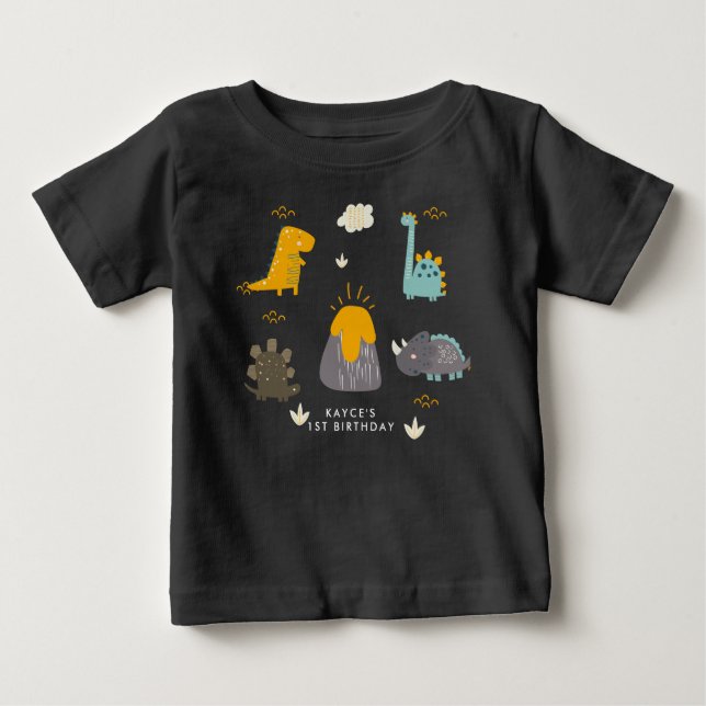 Camiseta De Bebé Cute Dinosaurs Cumpleaños de primer año de niño Ca (Anverso)