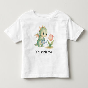 Camiseta De Bebé Cute Dragón de Bebé Personalizado Regando Flores