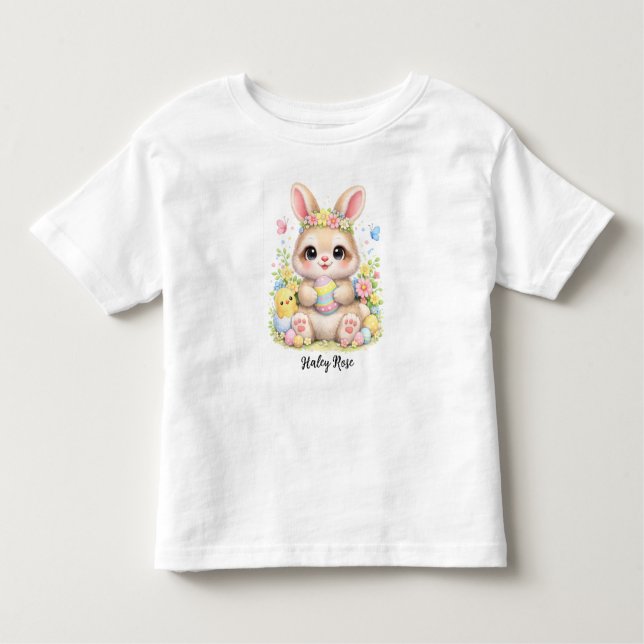 Camiseta De Bebé Cute Easter Bunny Holding Eggs with Flowers (Anverso)