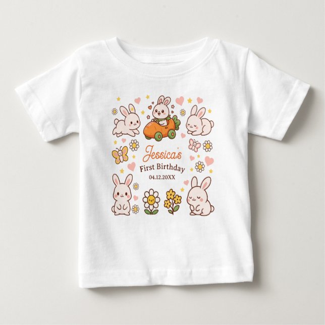 Camiseta De Bebé Cute Easter Rabbits Whimsical 1st Birthday Party (Anverso)