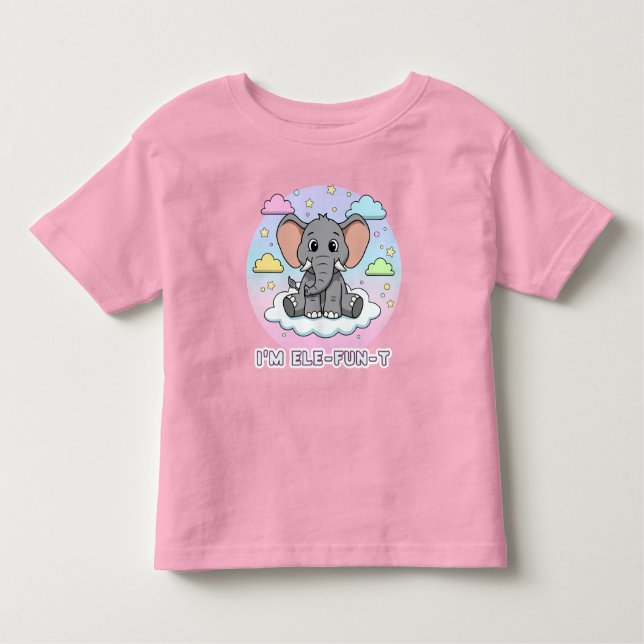Camiseta De Bebé Cute Elephant on Cloud - I'm Ele-Fun-t Pun (Anverso)