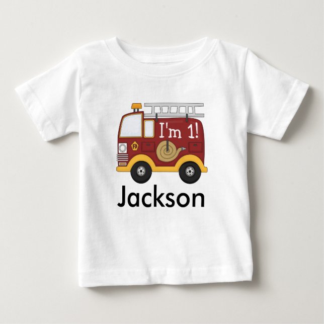 Camiseta De Bebé Cute Fire Truck Kids Birday Personalizado (Anverso)