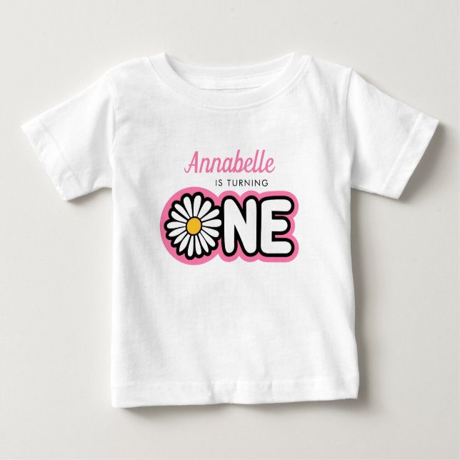 Camiseta De Bebé Cute First Birthday Shirt Daisy (Anverso)