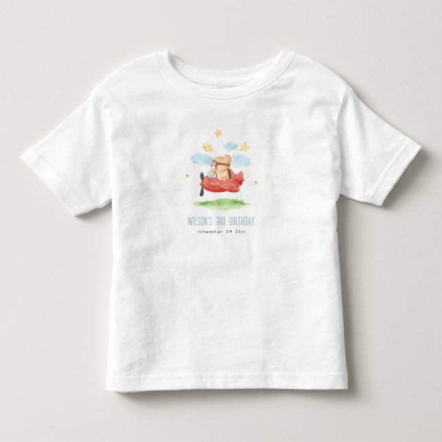 Camiseta De Bebé Cute Fly sobre el avión animal Teddy Bear Cumpleañ (Anverso)