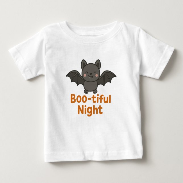 Camiseta De Bebé Cute Flying Bat Boo-tiful Night Halloween Design (Anverso)
