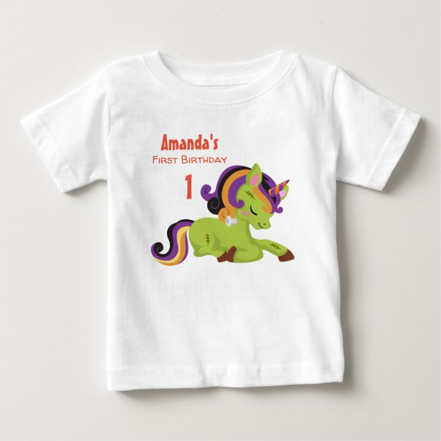 Camiseta De Bebé Cute Frankenstein Unicorn Halloween cumpleaños (Anverso)