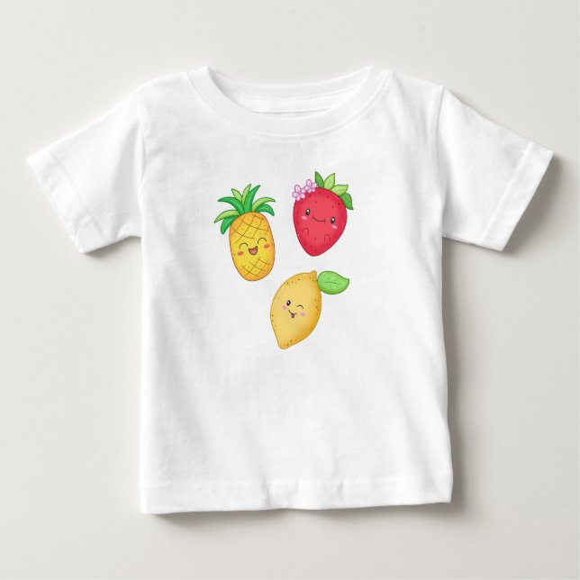 Camiseta De Bebé Cute Frutos Fresa Limón Piña Verano (Anverso)