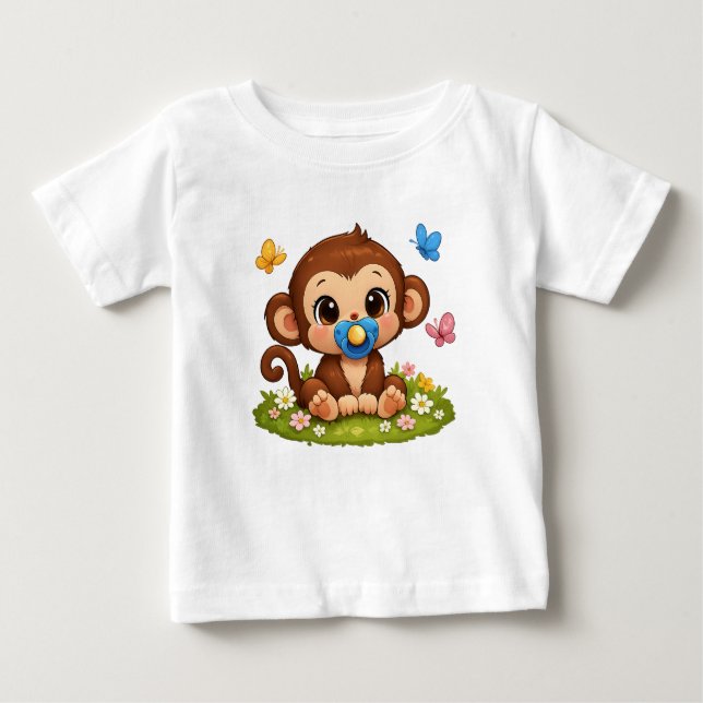 Camiseta De Bebé Cute funny cartoon little monkey (Anverso)