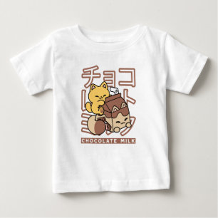 Camiseta De Bebé Cute gato montando leche de chocolate Carton Kawai