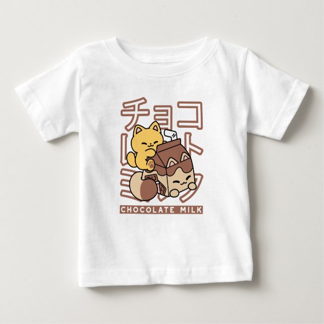 Camiseta De Bebé Cute gato montando leche de chocolate Carton Kawai (Anverso)