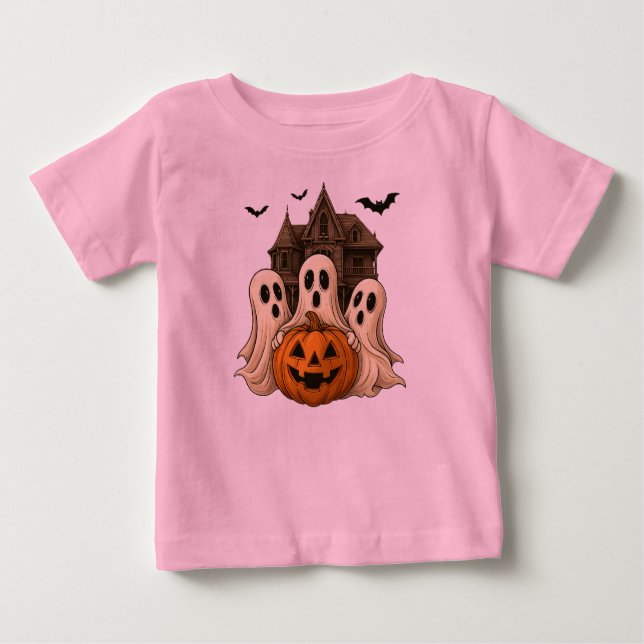 Camiseta De Bebé Cute Ghost with Pumpkin Halloween T-Shirt 👻 (Anverso)