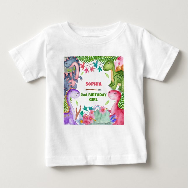 Camiseta De Bebé Cute Girl Dinosaur 2nd Birthday Party (Anverso)