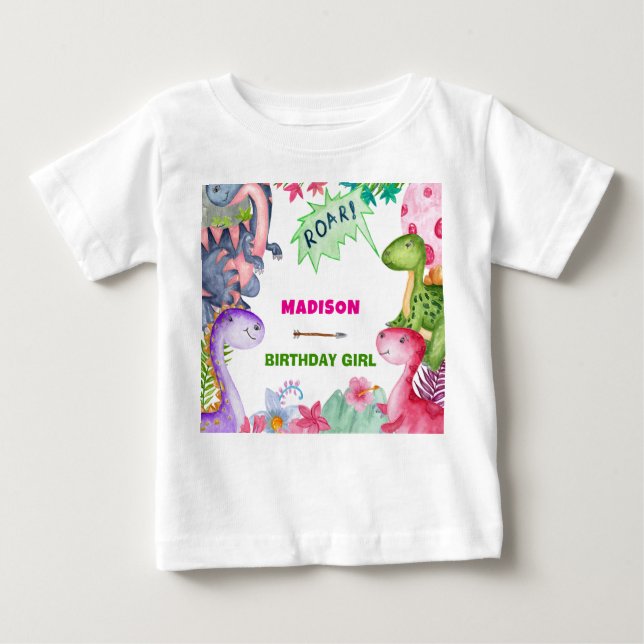 Camiseta De Bebé Cute Girl Dinosaur 4th Birthday Party (Anverso)