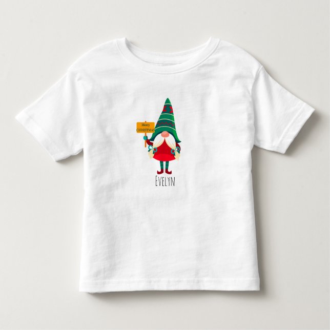 Camiseta De Bebé Cute Gnome Holding Placard con saludos (Anverso)