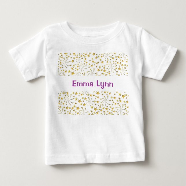 Camiseta De Bebé Cute Gold Stars Flower Fireworks Nombre personaliz (Anverso)
