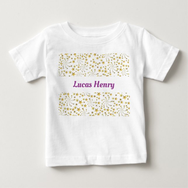 Camiseta De Bebé Cute Gold Stars Flower Fireworks Nombre personaliz (Anverso)