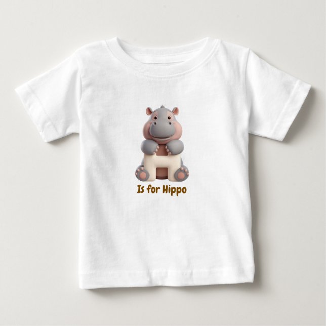 Camiseta De Bebé Cute Hippo Letter H Kids T-Shirt | Animal Alphabet (Anverso)