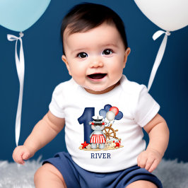 Camiseta De Bebé Cute Hippo Nautical Primer niño de cumpleaños