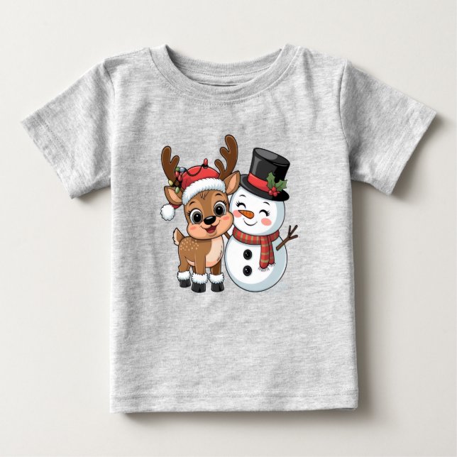 Camiseta De Bebé Cute Holiday Reindeer & Snowman (Anverso)