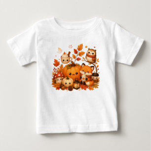 Camiseta De Bebé Cute Kawaii Calabaza De Otoño Zorro Búho Animales