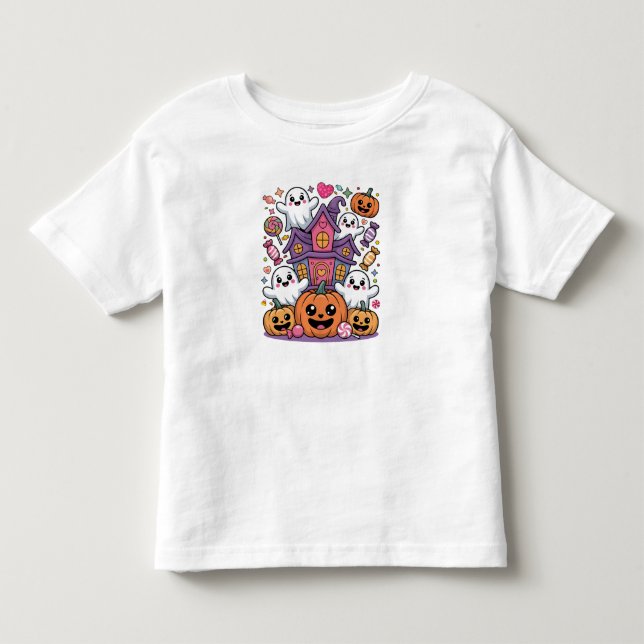 Camiseta De Bebé Cute Kawaii Halloween |  Happy Ghosts & Pumpkins (Anverso)