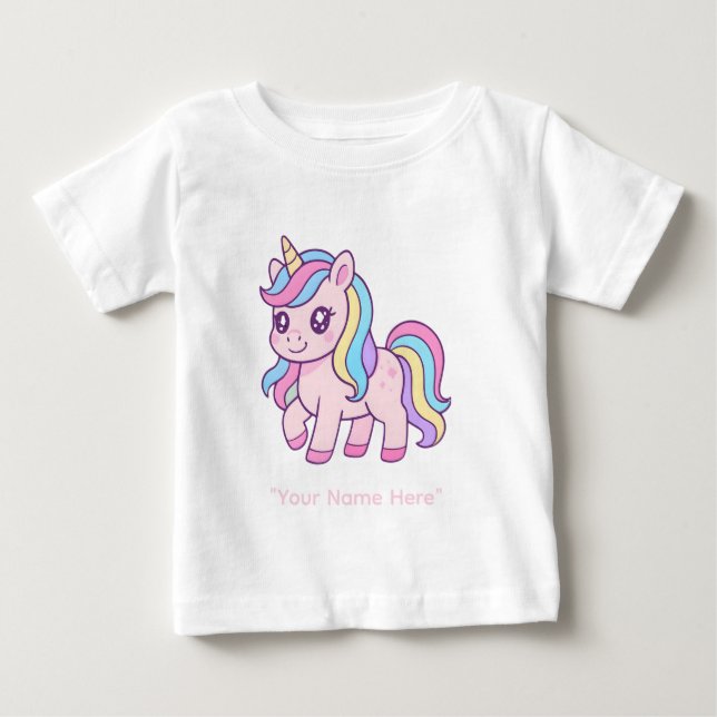 Camiseta De Bebé Cute Kawaii Pastel Unicorn Rainbow Girls Birthday  (Anverso)