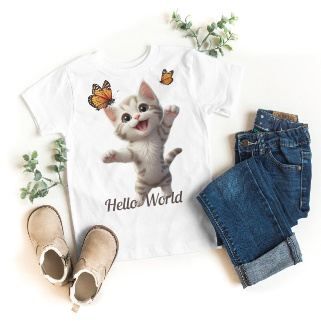 Camiseta De Bebé Cute Kitten Butterflies Hello World (Subido por el creador)