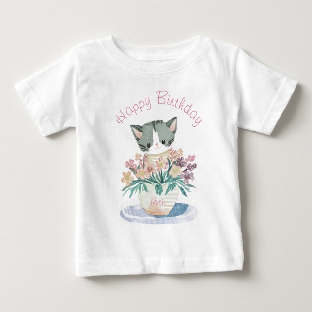 Camiseta De Bebé Cute Kitten | Hija feliz cumpleaños (Anverso)