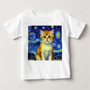 Camiseta De Bebé Cute Kitten Starry Night Van Gogh
