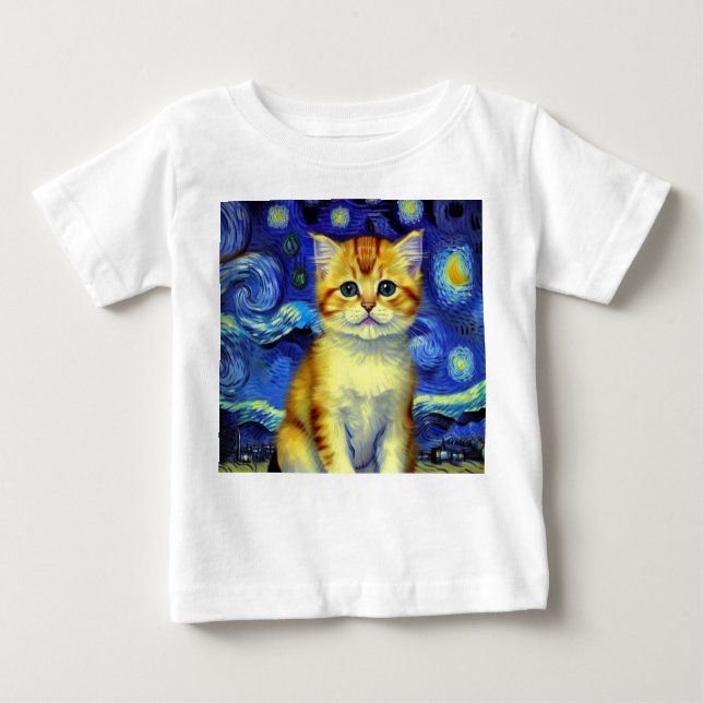 Camiseta De Bebé Cute Kitten Starry Night Van Gogh (Anverso)