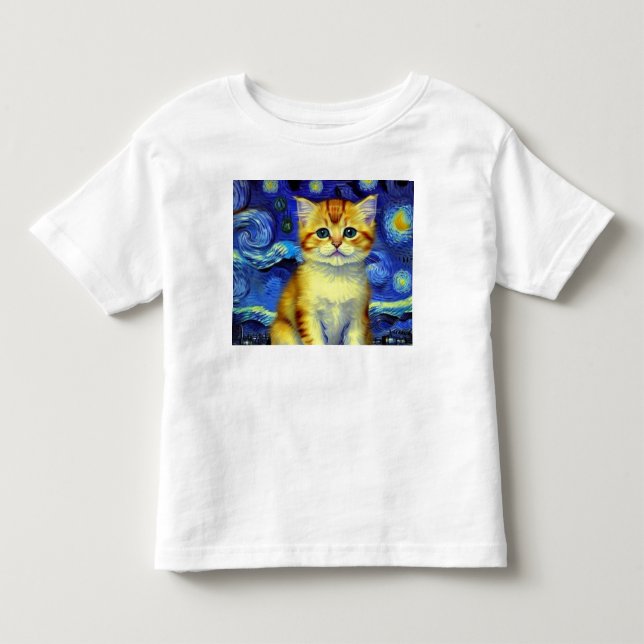 Camiseta De Bebé Cute Kitten Starry Night Van Gogh (Anverso)