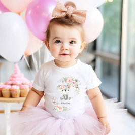 Camiseta De Bebé Cute Koala Pink Floral Sage Greeneration Cumpleaño