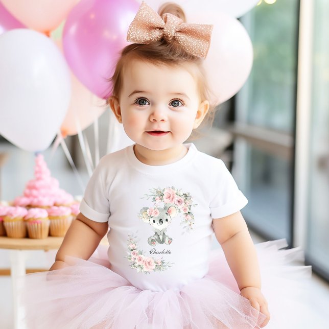 Camiseta De Bebé Cute Koala Pink Floral Sage Greeneration Cumpleaño (Subido por el creador)