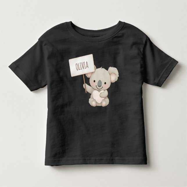 Camiseta De Bebé Cute Koala sostiene un Rótulo de nombres (Anverso)