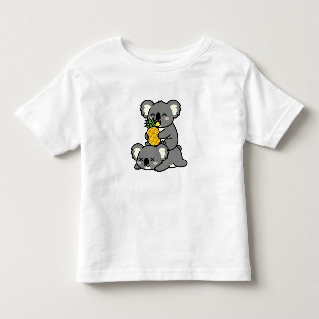 Camiseta De Bebé Cute Koalas Eating Pineapple Cartoon Design (Anverso)