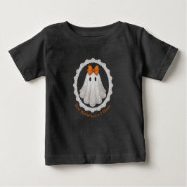 Camiseta De Bebé Cute Lace Ghost with Orange Bow W/ Lace Border