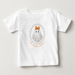 Camiseta De Bebé Cute Lace Ghost with Orange Bow W/ Lace Border