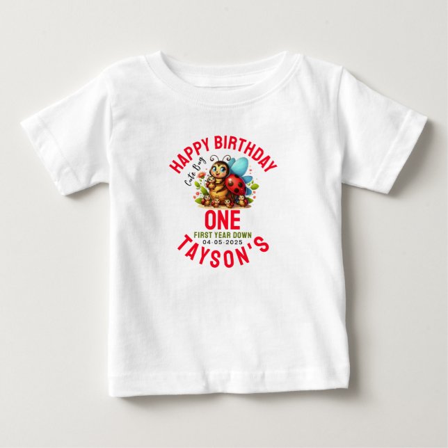 Camiseta De Bebé Cute Ladybug Primer cumpleaños | Partido del tema  (Anverso)