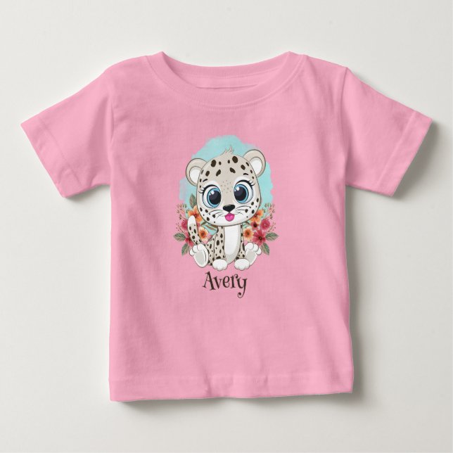 Camiseta De Bebé Cute leopardo con flores personalizado  (Anverso)