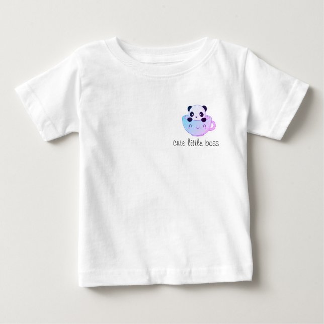 Camiseta De Bebé Cute Little Boss – Kawaii Panda in a Cup Sticker  (Anverso)