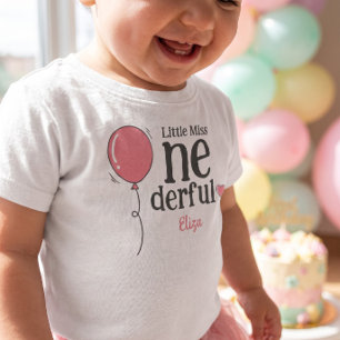 Camiseta De Bebé Cute Little Miss Onederful Primer Cumpleaños Globo
