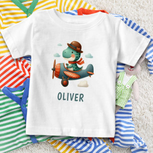 Camiseta De Bebé Cute Little Trex Dinosaur Volando Avión
