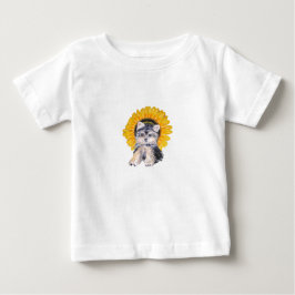 Camiseta De Bebé Cute little Yorkshire puppy dog & sunflower art