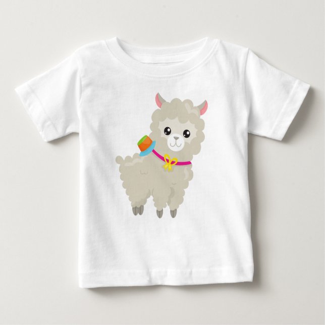 Camiseta De Bebé Cute Llama, Alpaca, Pequeña Llama, Llama Con Gorra (Anverso)