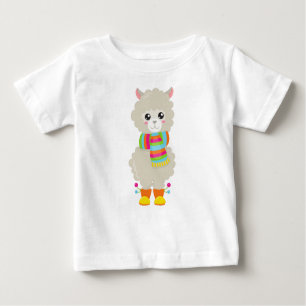 Camiseta De Bebé Cute Llama, Pequeña Llama, Alpaca, Llama Con Scarf