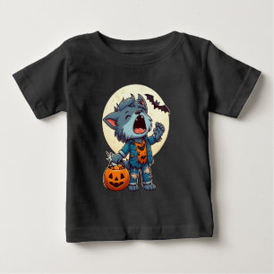 Camiseta De Bebé Cute monstruo de hombre lobo aullador con calabaza