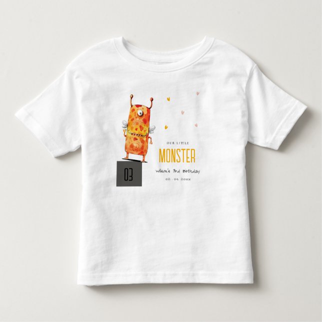 Camiseta De Bebé Cute Naranja Amarillo Monstruo Oído Niños Cumpleañ (Anverso)