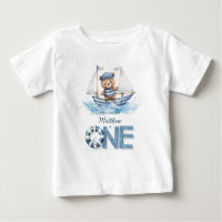 Cute Nautical Blue Boat Teddy Bear 1er cumpleaños