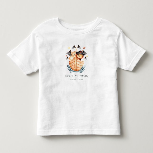 Camiseta De Bebé Cute Nautical Pirate Barco de León Niños Cubo Cump (Anverso)